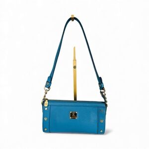MCM München Turquoise Pebbled Leather Shoulder Bag with Gold Hardware & Dust Bag